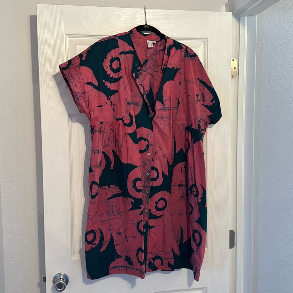 Large Osei Duro Pink & Teal button front dress